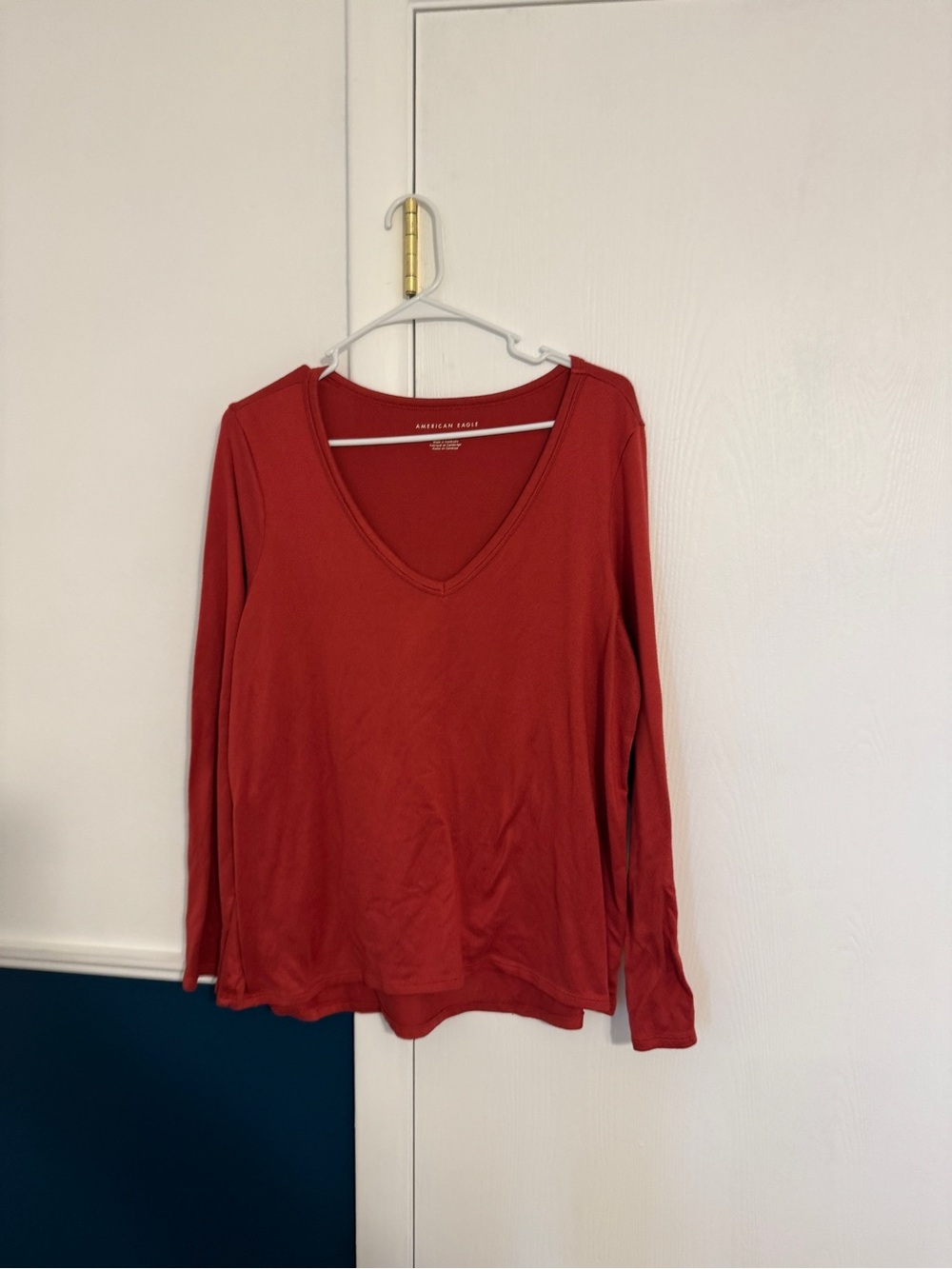 American Eagle Outfitters Long Sleeve V-Neck Top - Red